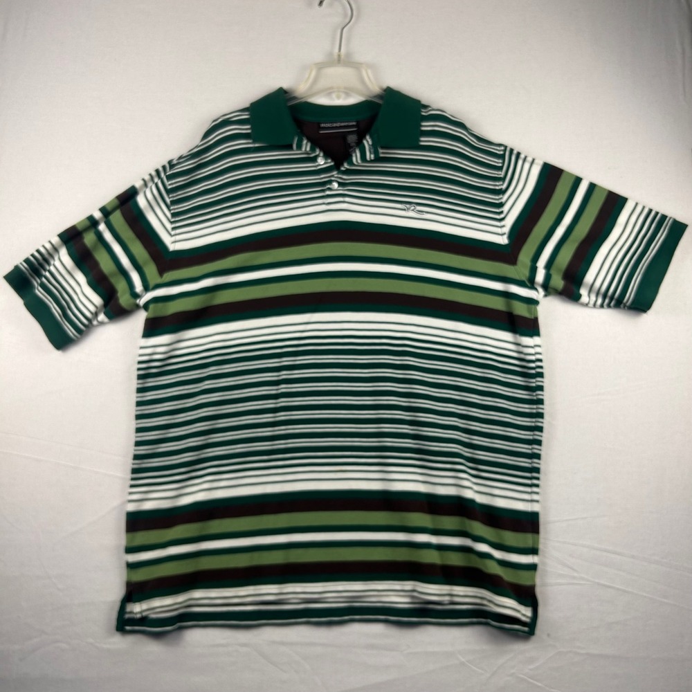 Rocawear Mens 2XL Green Striped Short Sleeve Cotton Polo Shirt Y2K Hip Hop
